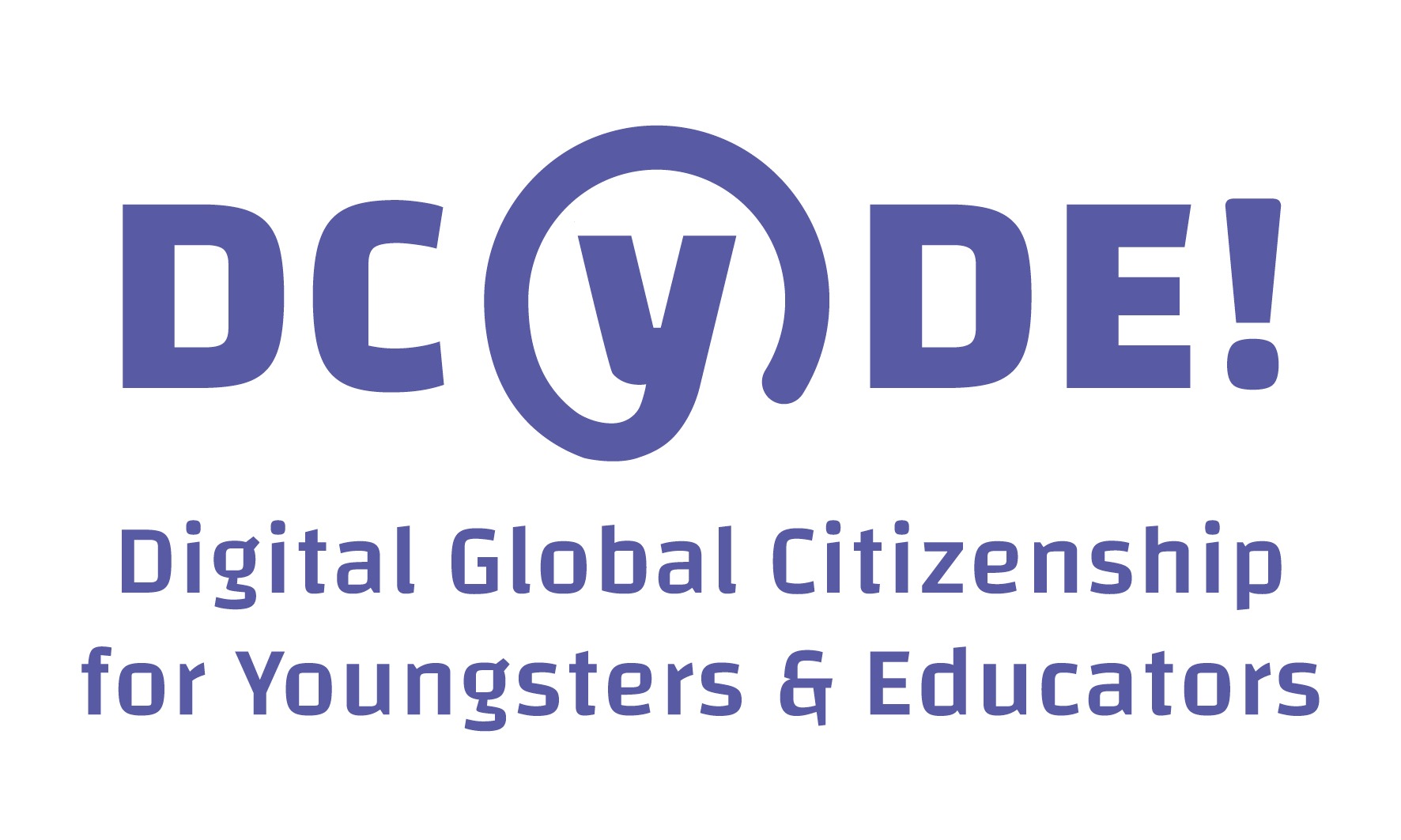 The logo of the DCYDE! project comprised of purple letters and a y that is like the @ symbol